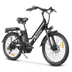 Axiniu 24 Inch Electric Bike for Adults, Step Through Ebike for Women, Peak 750W Motor 22MPH, 48V 20AH Removable Battery Up to 70 Miles, 7 Speed Dual Shock Absorber, City Cruiser Commuter Bicycle