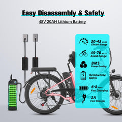 Axiniu 24 Inch Electric Bike for Adults, Step Through Ebike for Women, Peak 750W Motor 22MPH, 48V 20AH Removable Battery Up to 70 Miles, 7 Speed Dual Shock Absorber, City Cruiser Commuter Bicycle