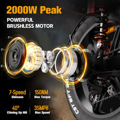 Axiniu Electric Bike for Adults, 52V 40Ah Battery Peak 2000W Motor 35MPH, 50-180 Miles, 20" Fat Tire Dirt Bicycle Dual Suspension All Terrain Motorcycle, Moped Style Ebike for Mountains Snow Sand Road