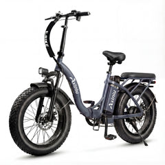 Axiniu 1200W Folding Electric Bike for Adults, 48V 20Ah Removable Battery, Up to 28MPH & 80 Miles Range, 20” Fat Tire All-Terrain Ebike, Front Suspension, 7-Speed Commuter E-Bike, Step-Thru Grey
