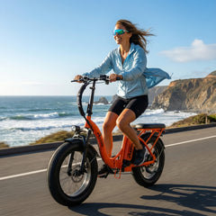 Axiniu 1200W Folding Electric Bike for Adults, 48V 20Ah Removable Battery, Up to 28MPH & 80 Miles Range, 20” Fat Tire All-Terrain Ebike, Front Suspension, 7-Speed Commuter E-Bike, Step-Thru Orange