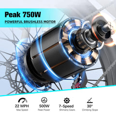 Axiniu 24 Inch Electric Bike for Adults, Step Through Ebike for Women, Peak 750W Motor 22MPH, 48V 20AH Removable Battery Up to 70 Miles, 7 Speed Dual Shock Absorber, City Cruiser Commuter Bicycle