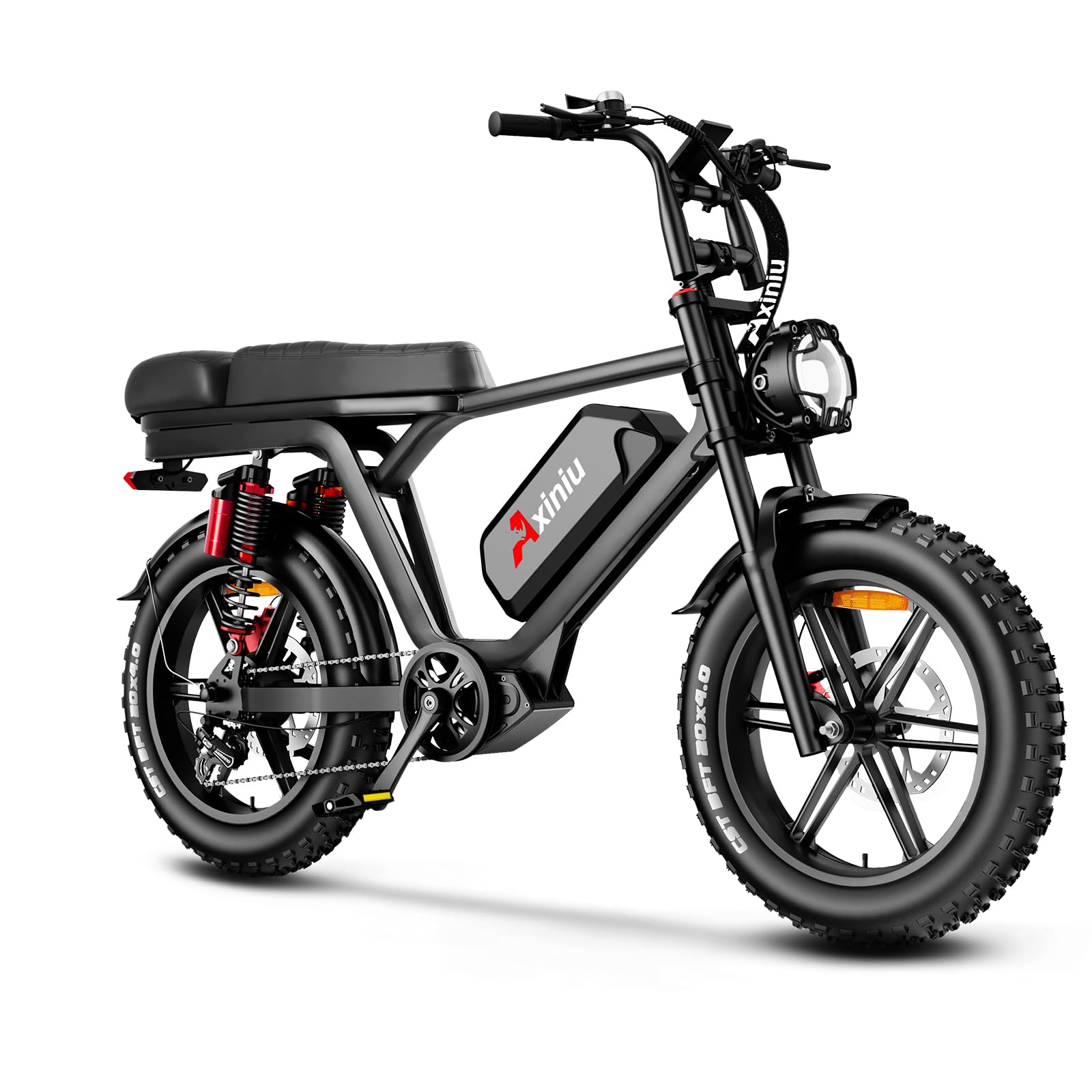 Axiniu Electric Bike for Adults, 52V 40Ah Battery Peak 2000W Motor 35MPH, 50-180 Miles, 20" Fat Tire Dirt Bicycle Dual Suspension All Terrain Motorcycle, Moped Style Ebike for Mountains Snow Sand Road