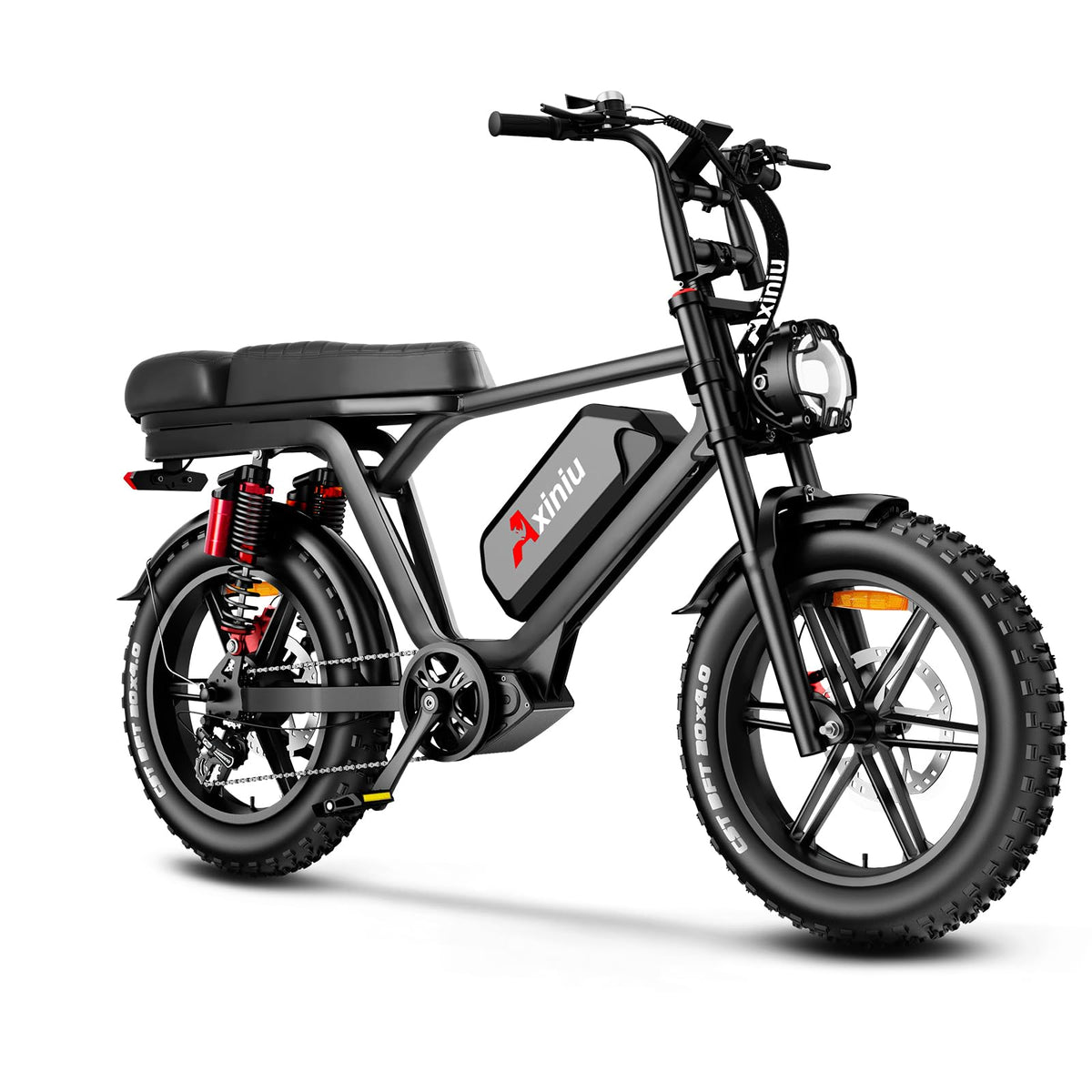 Axiniu Electric Bike for Adults, 52V 40Ah Battery Peak 2000W Motor 35MPH, 50-180 Miles, 20" Fat Tire Dirt Bicycle Dual Suspension All Terrain Motorcycle, Moped Style Ebike for Mountains Snow Sand Road