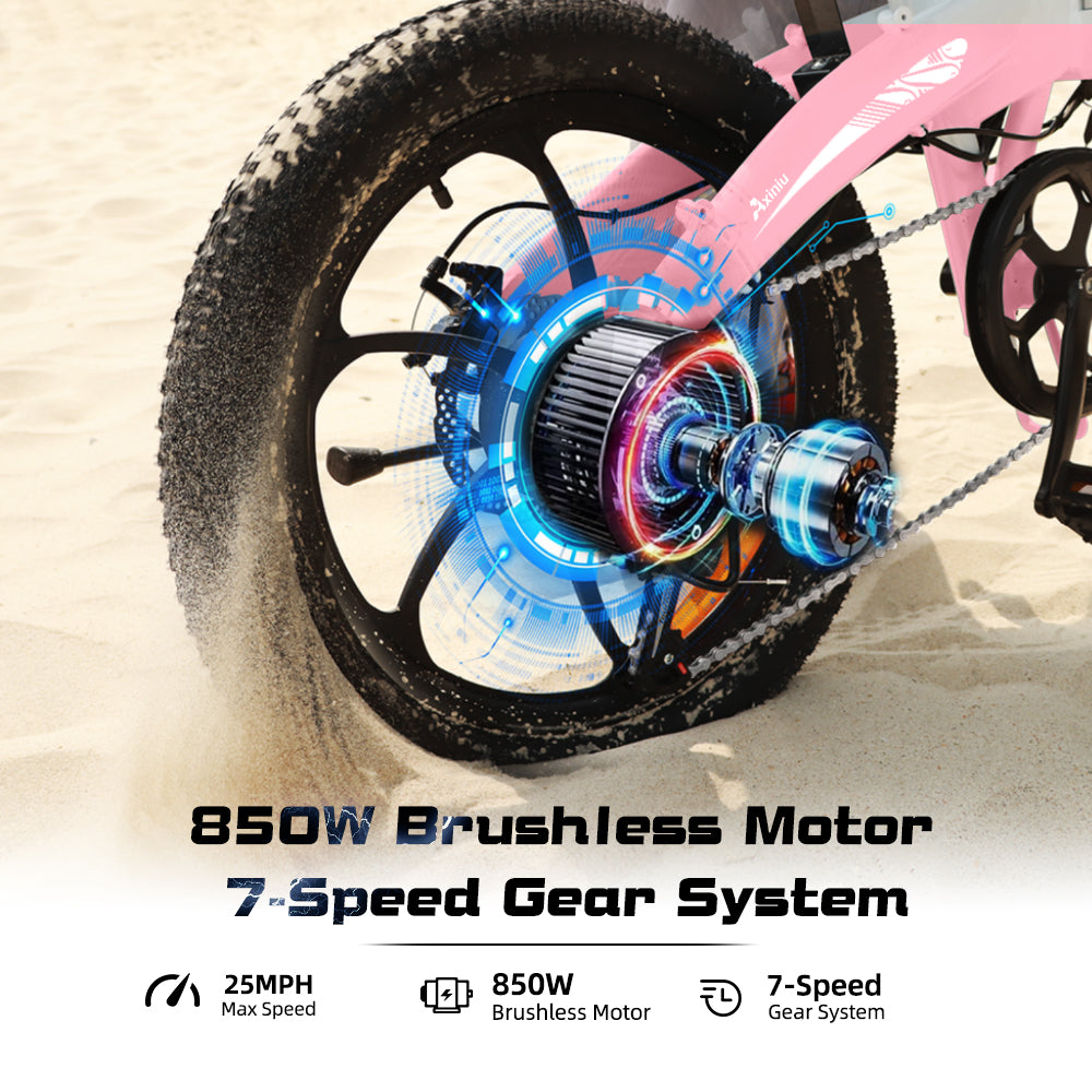 Axiniu 20" Folding Electric Bike丨850W Electric Bikes for Adults丨48V 13Ah Portable Battery丨48.5Lbs Lightweight Folding E-Bike丨60 Miles Range丨25mph Speed - Class 2 Fat TIre Ebike