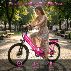 Axiniu 24 Inch Electric Bike for Adults, Step Through Ebike for Women, Peak 750W Motor 22MPH, 48V 20AH Removable Battery Up to 70 Miles, 7 Speed Dual Shock Absorber, City Cruiser Commuter Bicycle