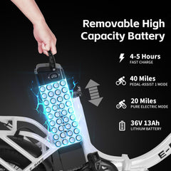 Axiniu YY02 Foldable Electric Bike 13AH Battery with 16"×3.0" Tire White
