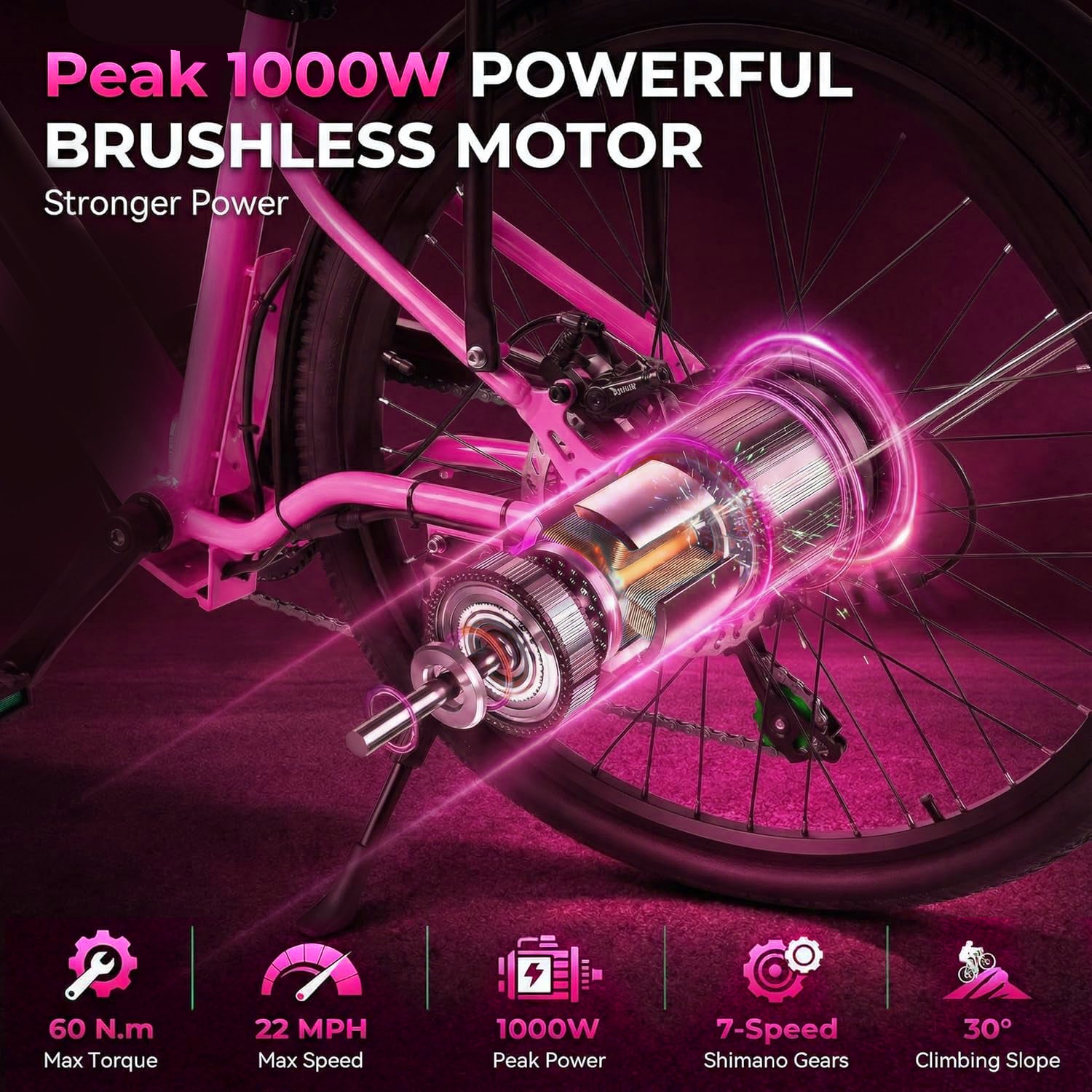 Axiniu 24 Inch Electric Bike for Adults, Step Through Ebike for Women, Peak 750W Motor 22MPH, 48V 20AH Removable Battery Up to 70 Miles, 7 Speed Dual Shock Absorber, City Cruiser Commuter Bicycle