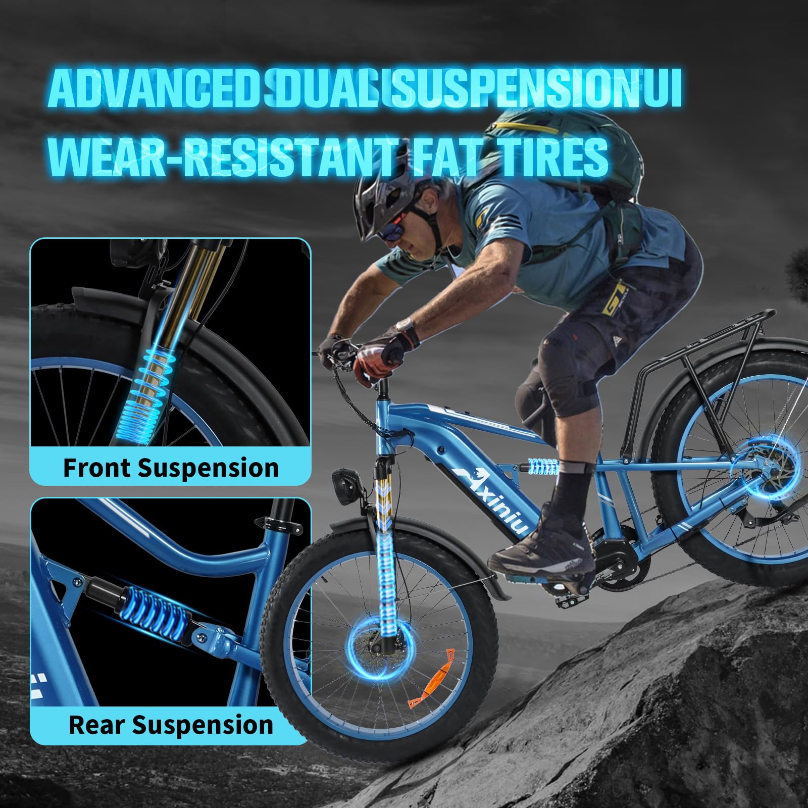 Axiniu Electric Bike for Adults, 1800W Motor 52V 30Ah Samsung Battery Electric Mountain Bicycles, 26" Fat Tire Full Suspension Beach Snow Off Road E Bike, 35MPH & 120 Miles Long Range Ebike