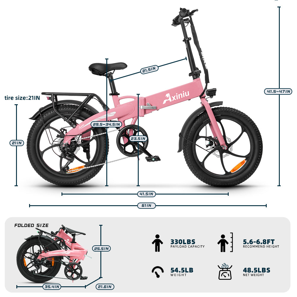Axiniu 20" Folding Electric Bike丨850W Electric Bikes for Adults丨48V 13Ah Portable Battery丨48.5Lbs Lightweight Folding E-Bike丨60 Miles Range丨25mph Speed - Class 2 Fat TIre Ebike