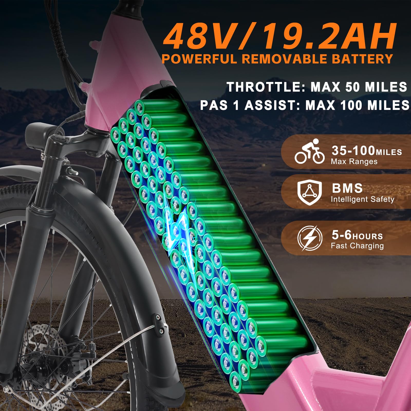Axiniu Electric Bike for Adults Step Through Eectric Bike 26 inch w/ 750W Motor, 48V 19.2Ah Removable Battery Up to 100 Miles Electric Bicycles Long Range Ebike for Women