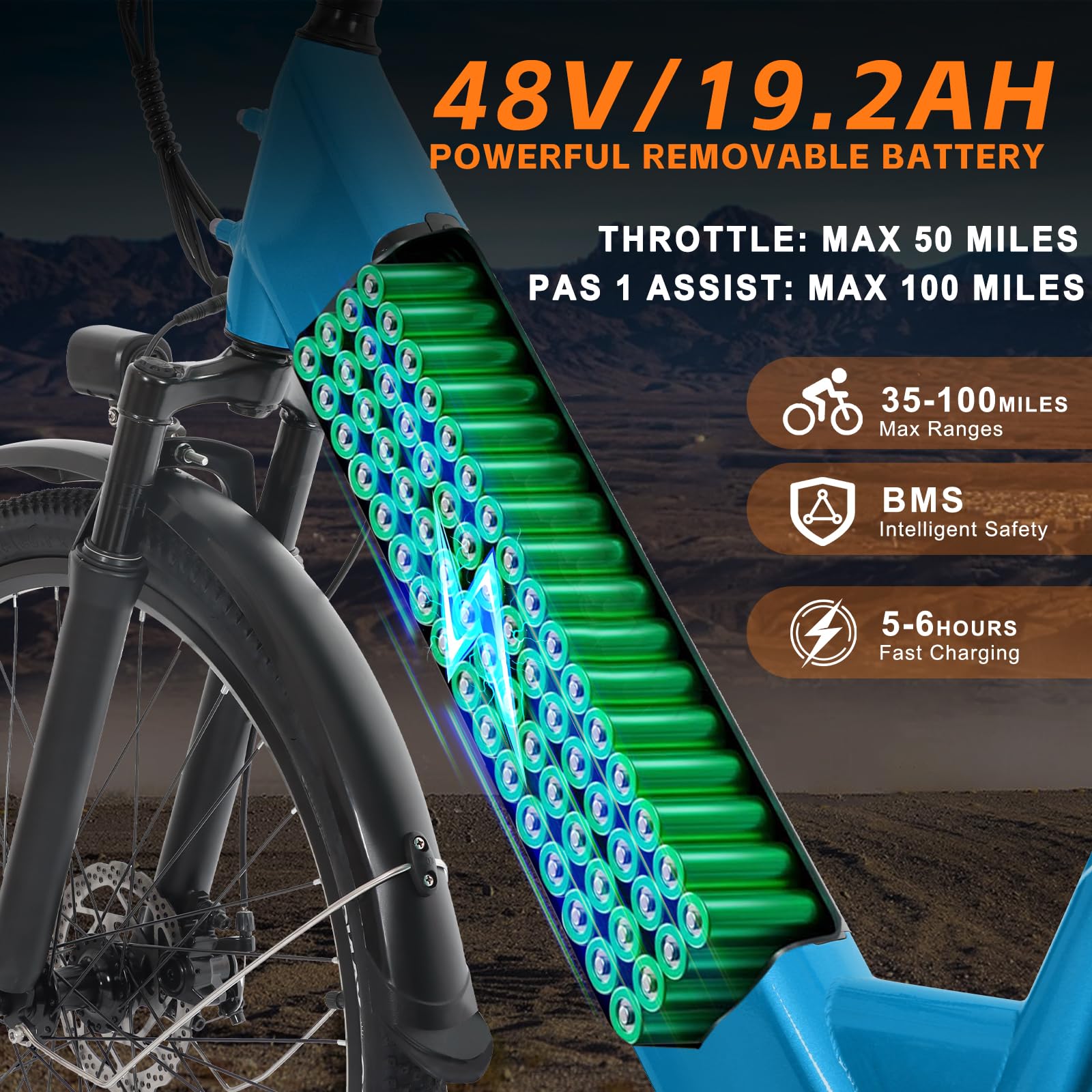 Axiniu Electric Bike for Adults Step Through Eectric Bike 26 inch w/ 750W Motor, 48V 19.2Ah Removable Battery Up to 100 Miles Electric Bicycles Long Range Ebike for Women
