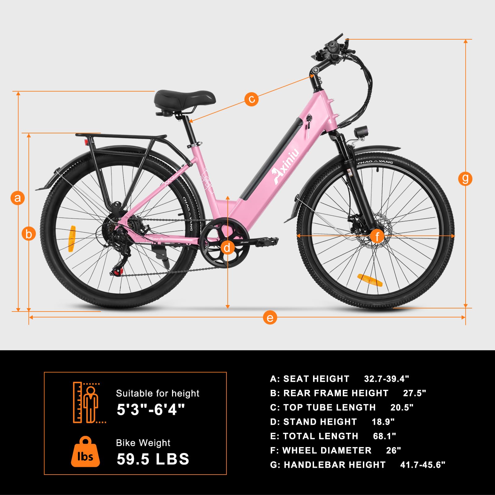Axiniu Electric Bike for Adults Step Through Eectric Bike 26 inch w/ 750W Motor, 48V 19.2Ah Removable Battery Up to 100 Miles Electric Bicycles Long Range Ebike for Women