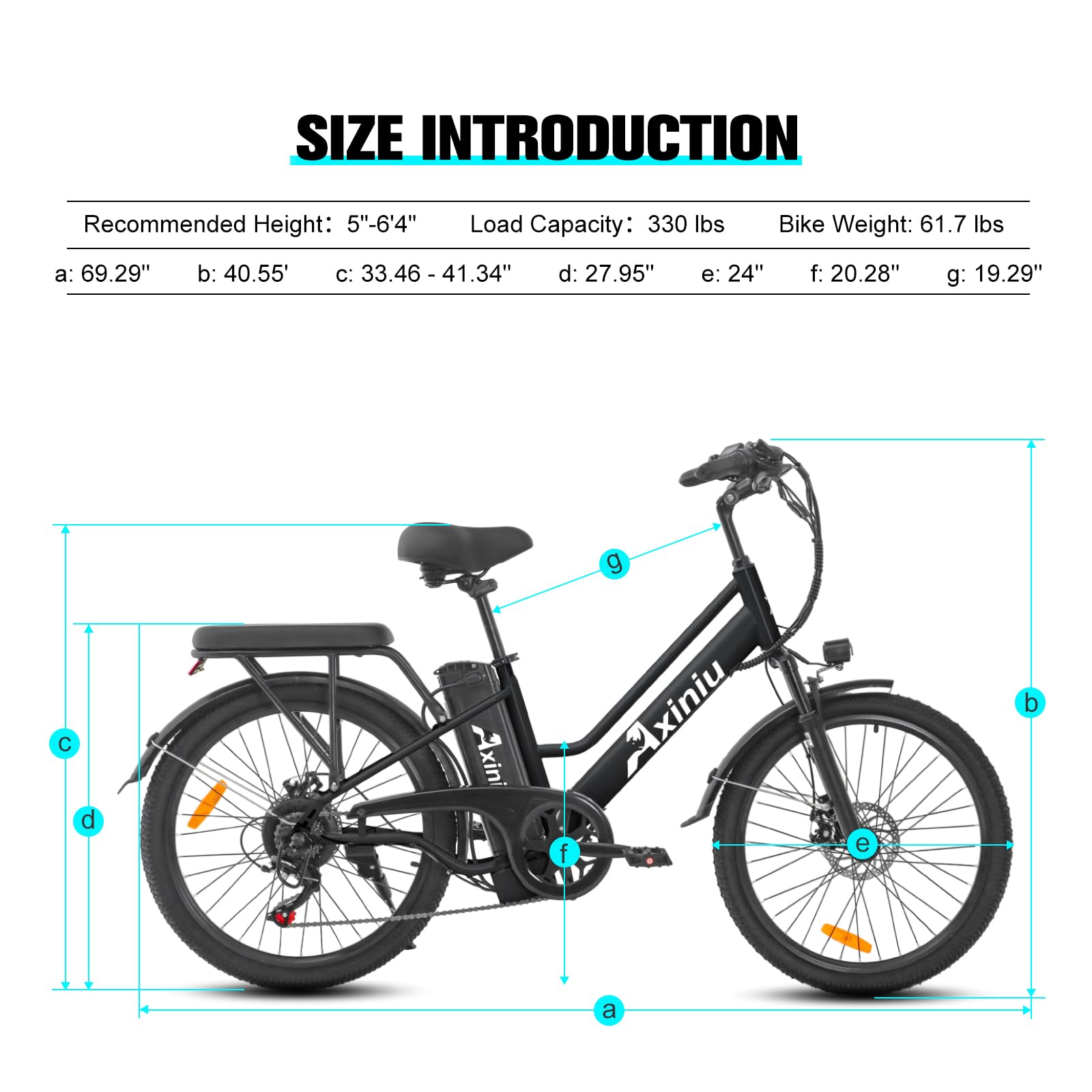 Axiniu 24 Inch Electric Bike for Adults, Step Through Ebike for Women, Peak 750W Motor 22MPH, 48V 20AH Removable Battery Up to 70 Miles, 7 Speed Dual Shock Absorber, City Cruiser Commuter Bicycle