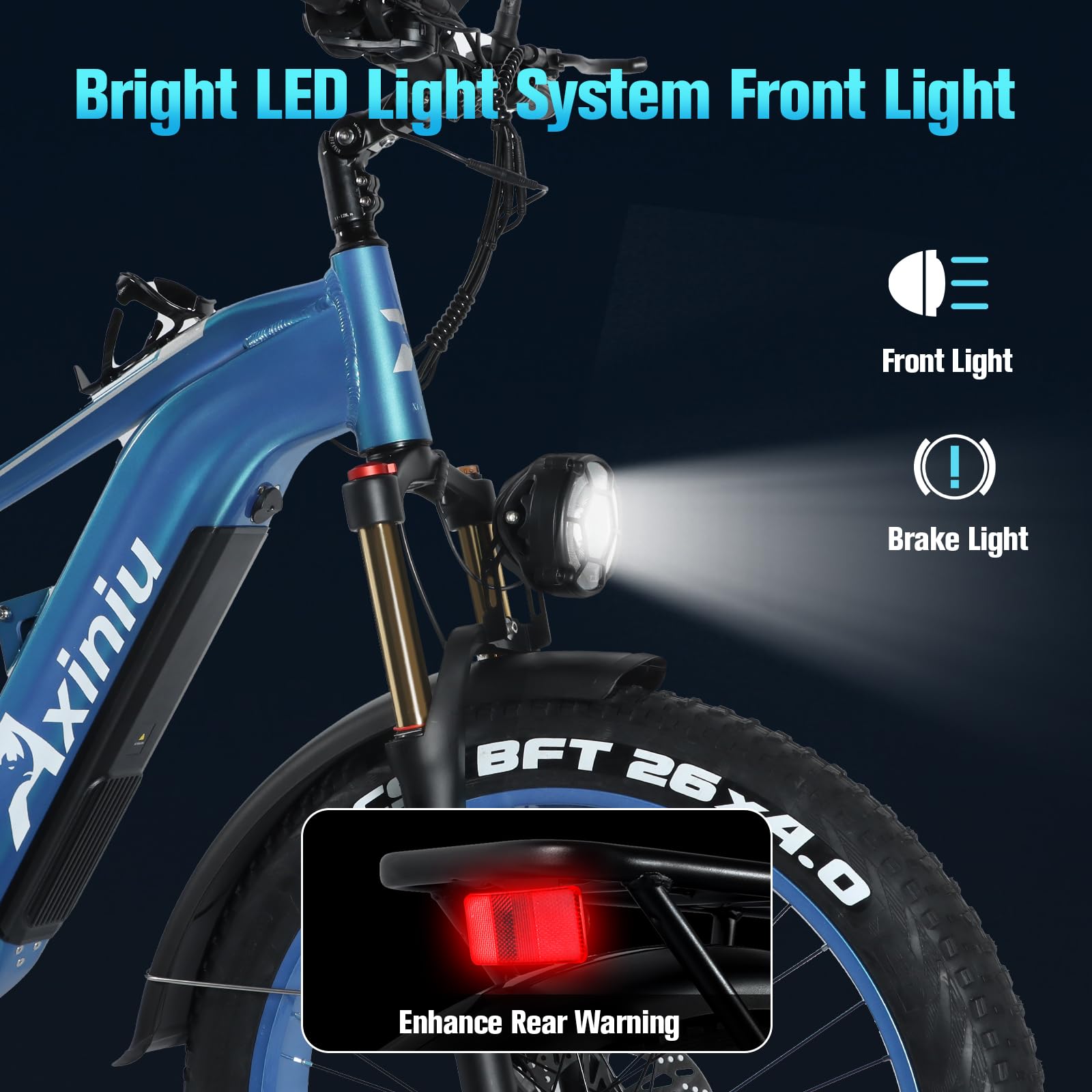 Axiniu Electric Bike for Adults, 1800W Motor 52V 30Ah Samsung Battery Electric Mountain Bicycles, 26" Fat Tire Full Suspension Beach Snow Off Road E Bike, 35MPH & 120 Miles Long Range Ebike
