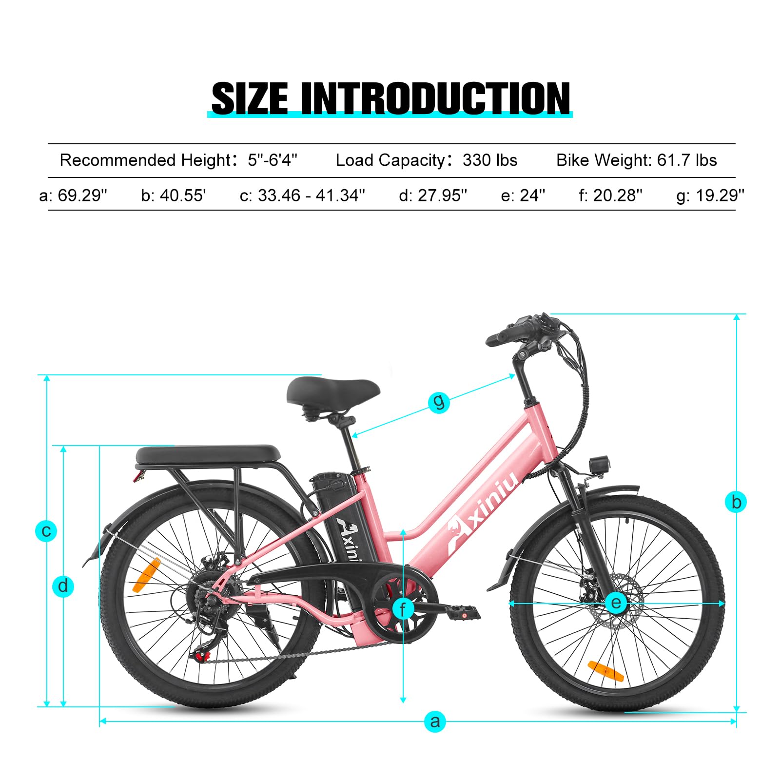 Axiniu 24 Inch Electric Bike for Adults, Step Through Ebike for Women, Peak 750W Motor 22MPH, 48V 20AH Removable Battery Up to 70 Miles, 7 Speed Dual Shock Absorber, City Cruiser Commuter Bicycle