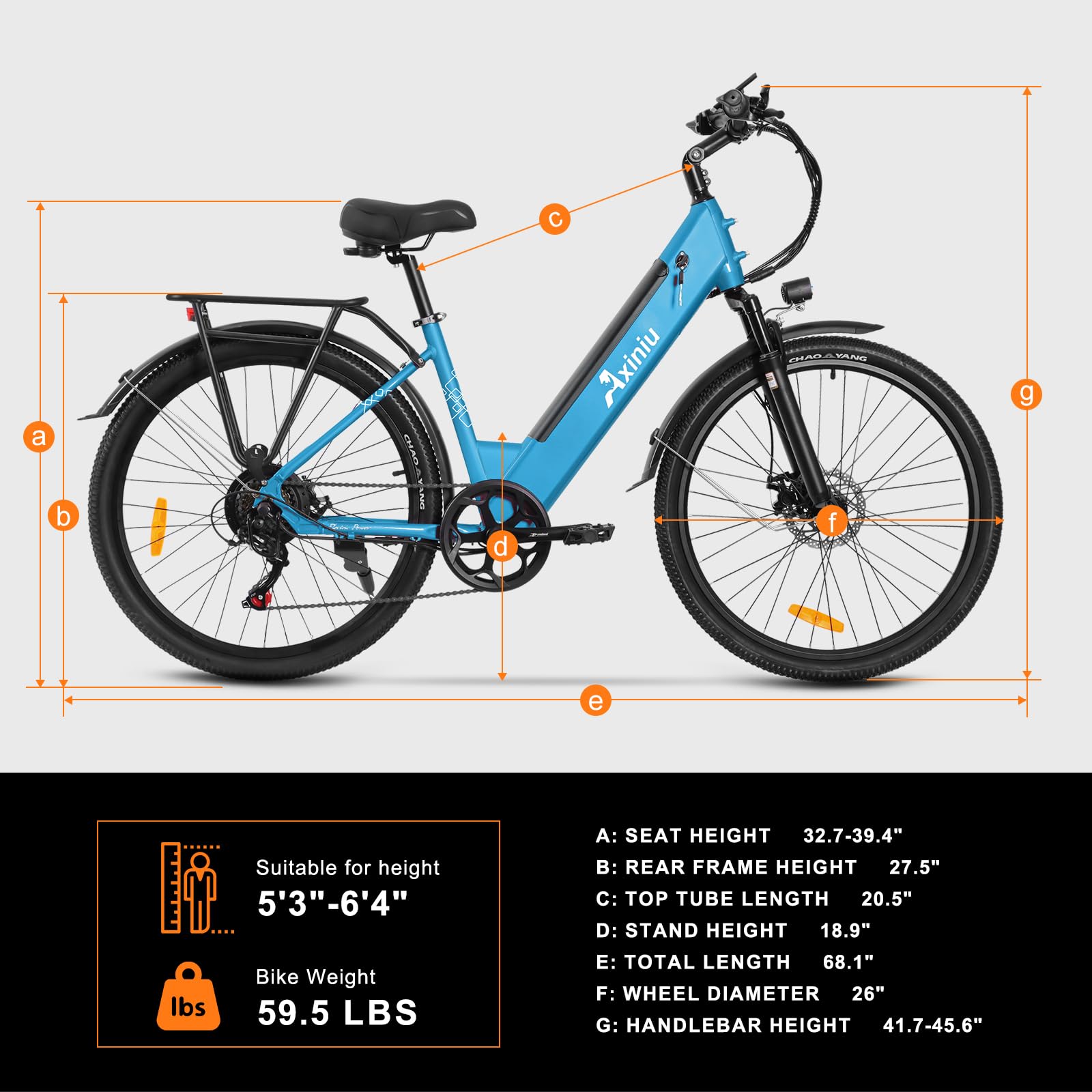 Axiniu Electric Bike for Adults Step Through Eectric Bike 26 inch w/ 750W Motor, 48V 19.2Ah Removable Battery Up to 100 Miles Electric Bicycles Long Range Ebike for Women
