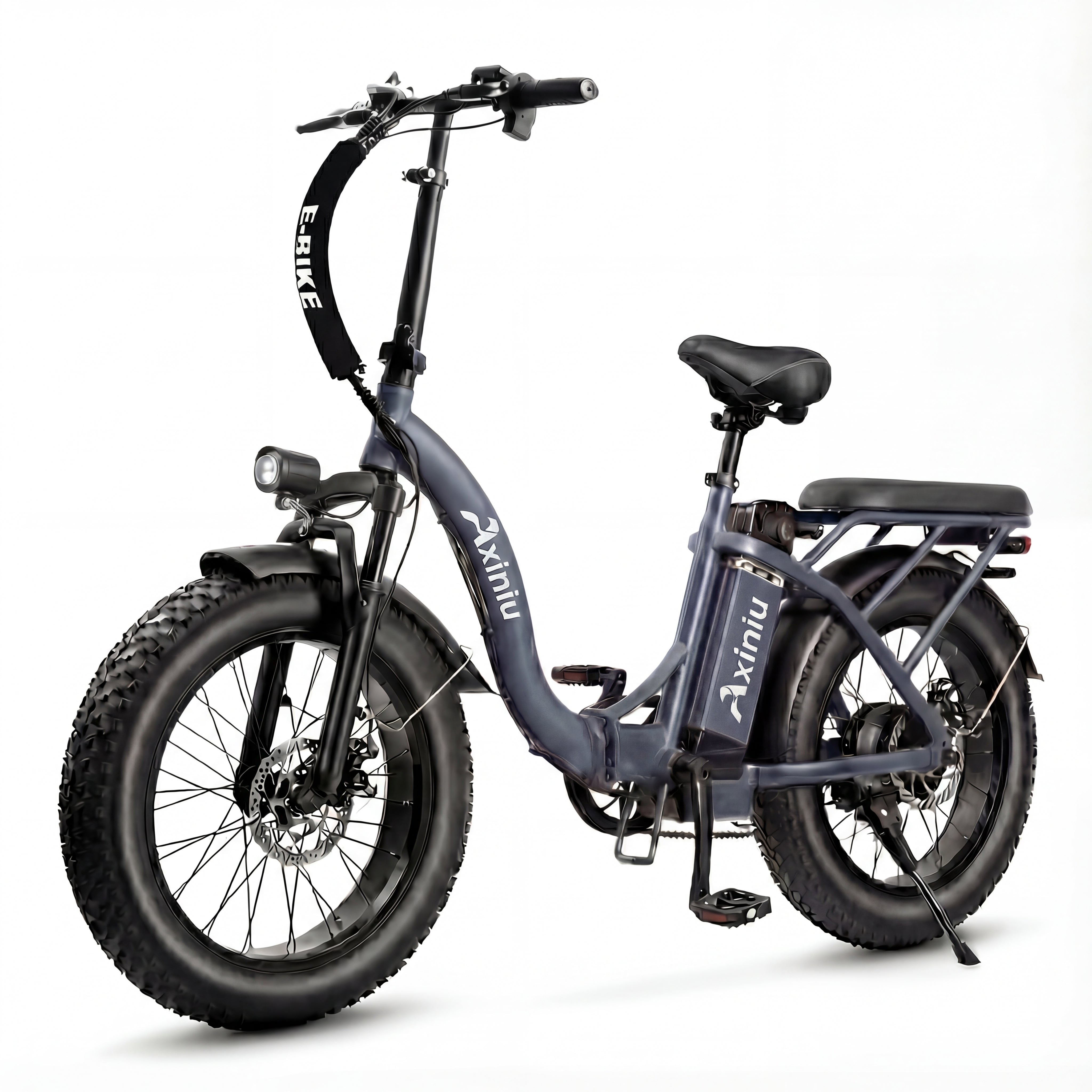 Axiniu 1200W Folding Electric Bike for Adults, 48V 20Ah Removable Battery, Up to 28MPH & 80 Miles Range, 20” Fat Tire All-Terrain Ebike, Front Suspension, 7-Speed Commuter E-Bike, Step-Thru Grey