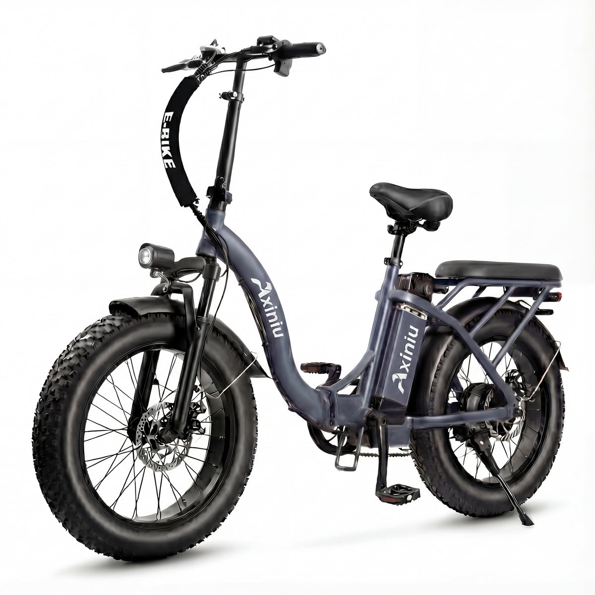 Axiniu 1200W Folding Electric Bike for Adults, 48V 20Ah Removable Battery, Up to 28MPH & 80 Miles Range, 20” Fat Tire All-Terrain Ebike, Front Suspension, 7-Speed Commuter E-Bike, Step-Thru Grey