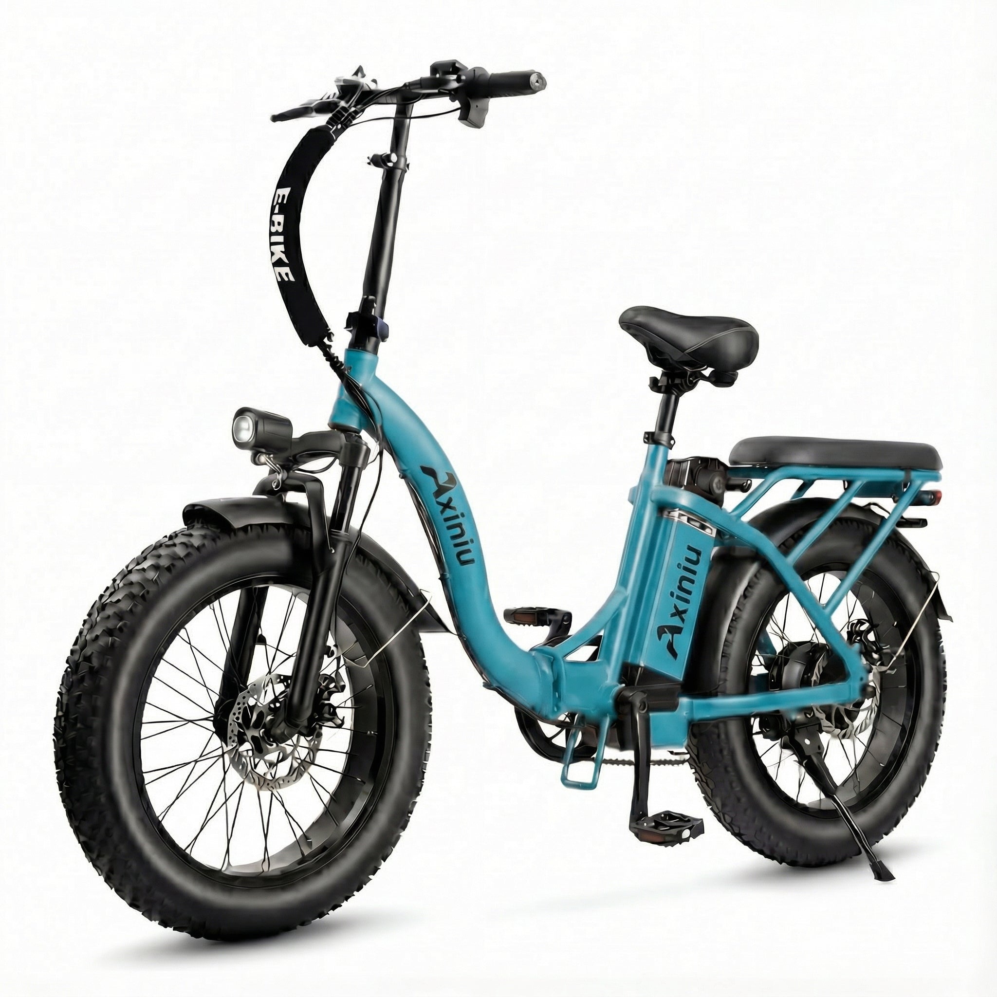 Axiniu 1200W Folding Electric Bike for Adults, 48V 20Ah Removable Battery, Up to 28MPH & 80 Miles Range, 20” Fat Tire All-Terrain Ebike, Front Suspension, 7-Speed Commuter E-Bike, Step-Thru Blue