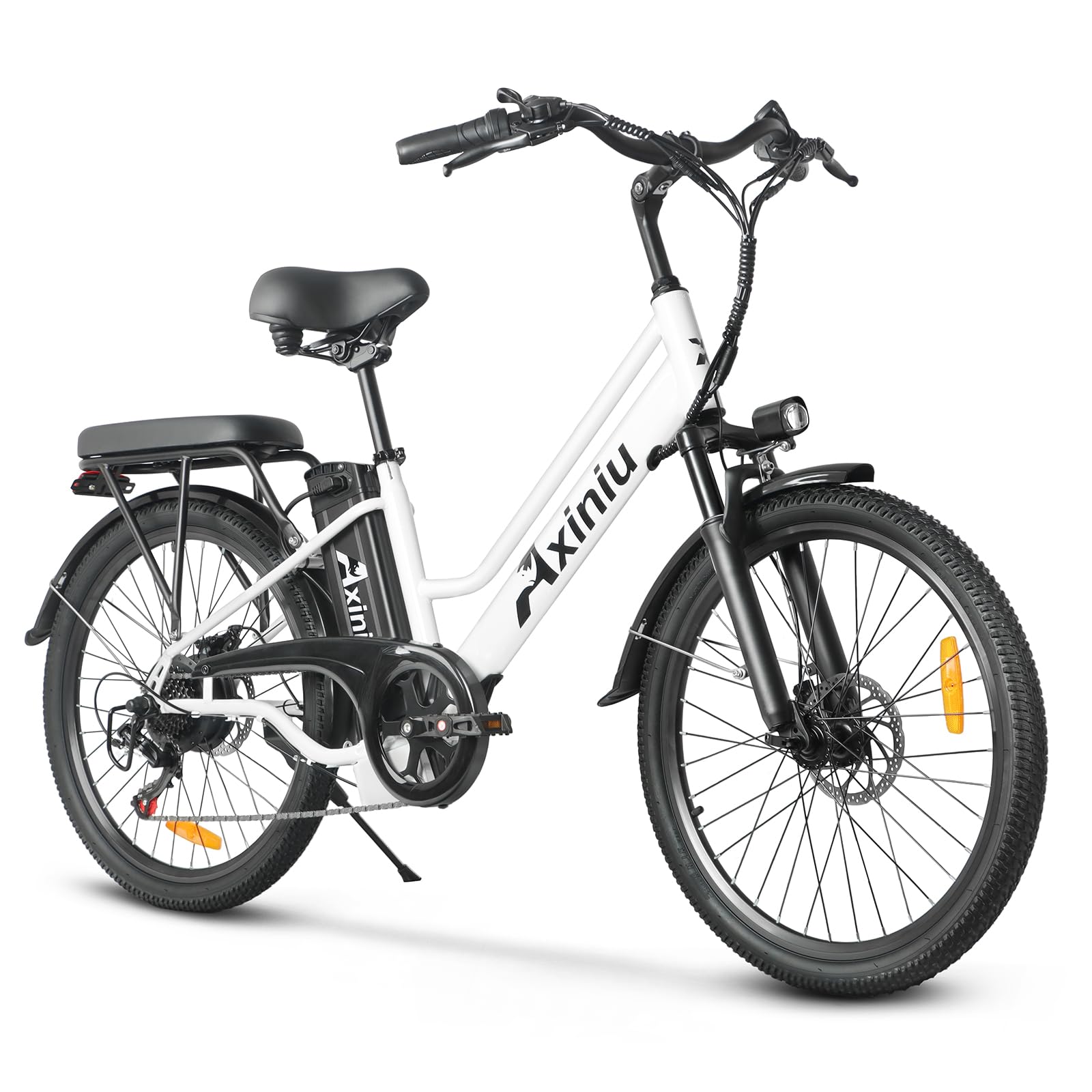 Axiniu 24 Inch Electric Bike for Adults, Step Through Ebike for Women, Peak 750W Motor 22MPH, 48V 20AH Removable Battery Up to 70 Miles, 7 Speed Dual Shock Absorber, City Cruiser Commuter Bicycle