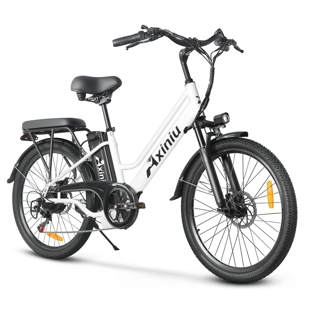 Axiniu 24 Inch Electric Bike for Adults, Step Through Ebike for Women, Peak 750W Motor 22MPH, 48V 20AH Removable Battery Up to 70 Miles, 7 Speed Dual Shock Absorber, City Cruiser Commuter Bicycle