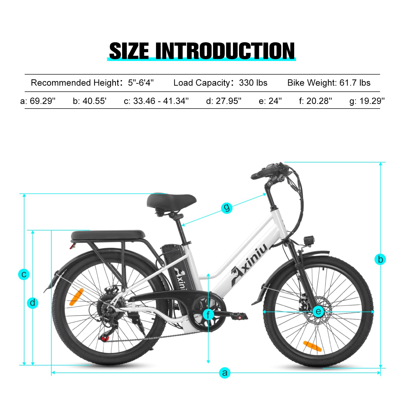 Axiniu 24 Inch Electric Bike for Adults, Step Through Ebike for Women, Peak 750W Motor 22MPH, 48V 20AH Removable Battery Up to 70 Miles, 7 Speed Dual Shock Absorber, City Cruiser Commuter Bicycle